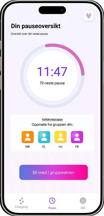 Prototype av pauseoversikt med nedtelling