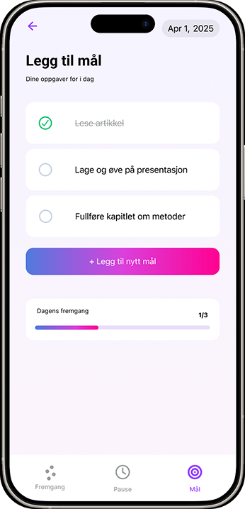 Prototype med mål for studiearbeidet