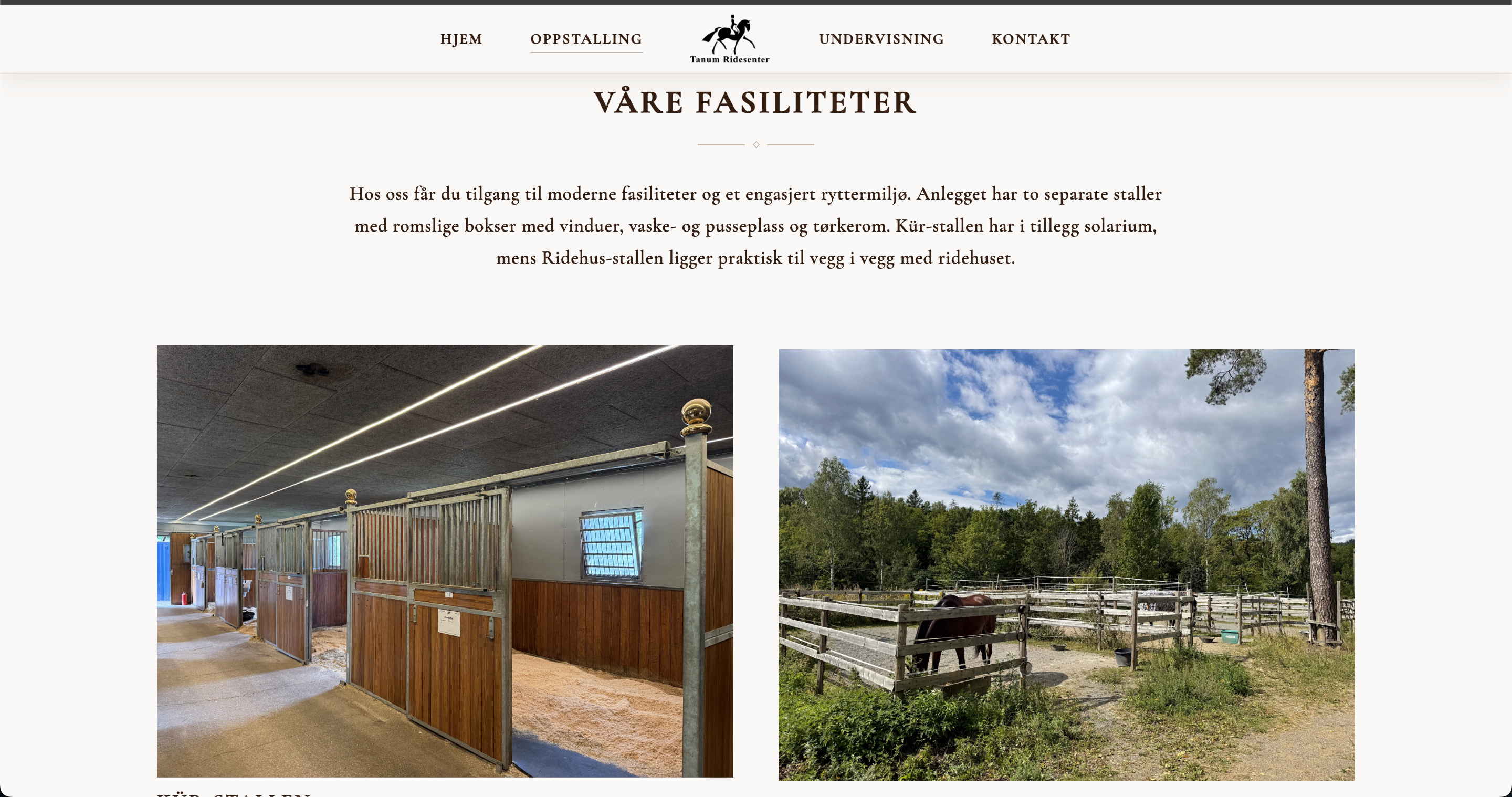 Oppstalling-siden til Tanum Ridesenter